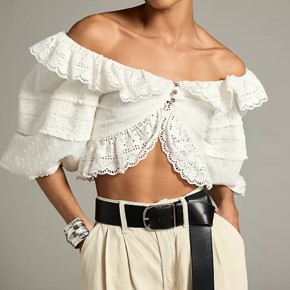 Farm Rio Victorian Lace Crop Blouse